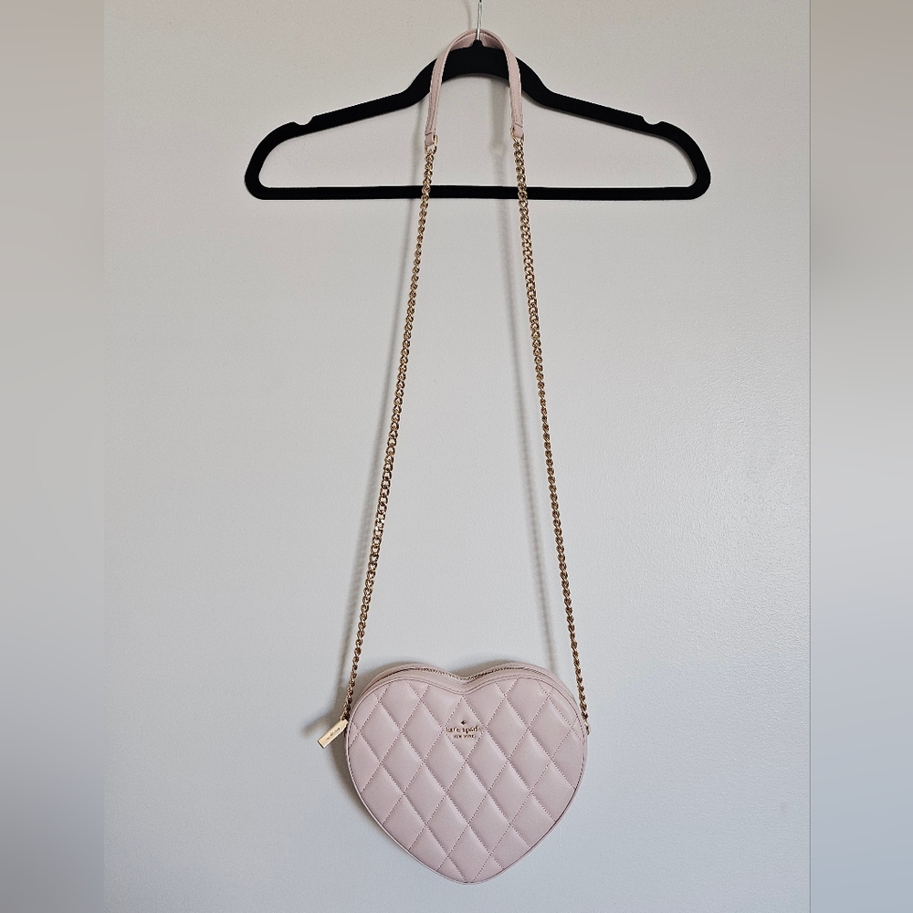 Kate Spade Love Shack Pink Quilted Heart Crossbody Bag With Gold Chain - Picture 4 of 8